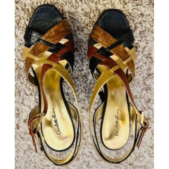 Charlotte Russe NEW Strappy High Heel Sandals Multi-Color Snake Print Peep Toe 8 - Picture 1 of 7